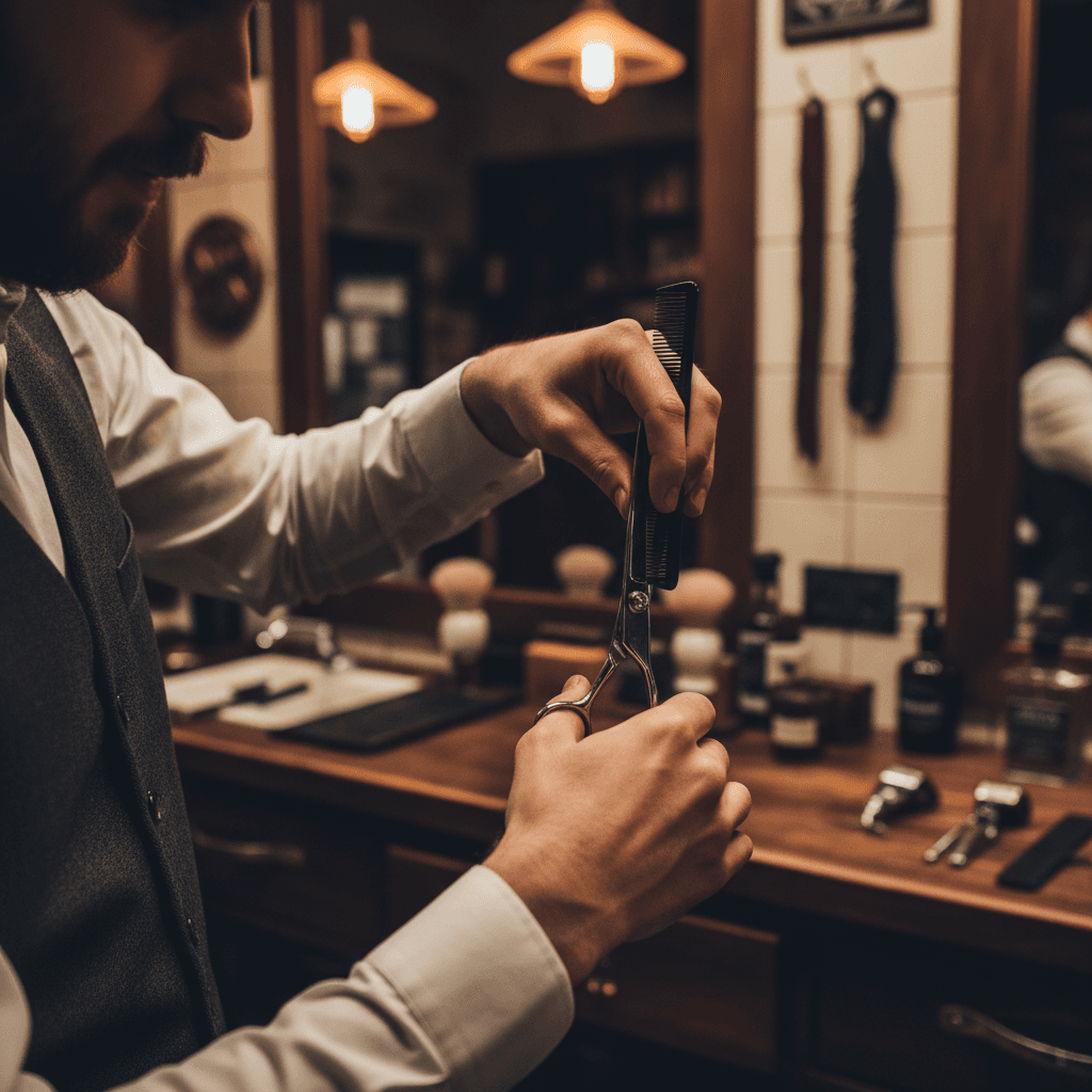 Tailor measuring fabric with a tape measure at the workbench